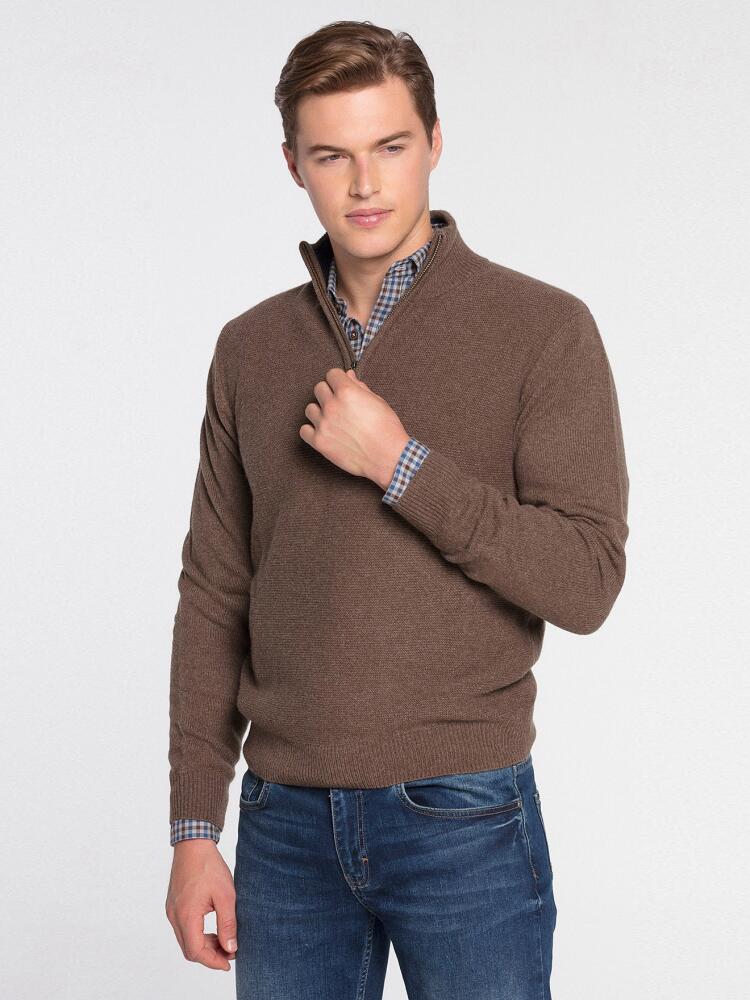 Brauner Pullover aus Lammwolle mit Reißverschluss