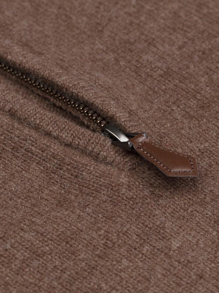 Brauner Pullover aus Lammwolle mit Reißverschluss