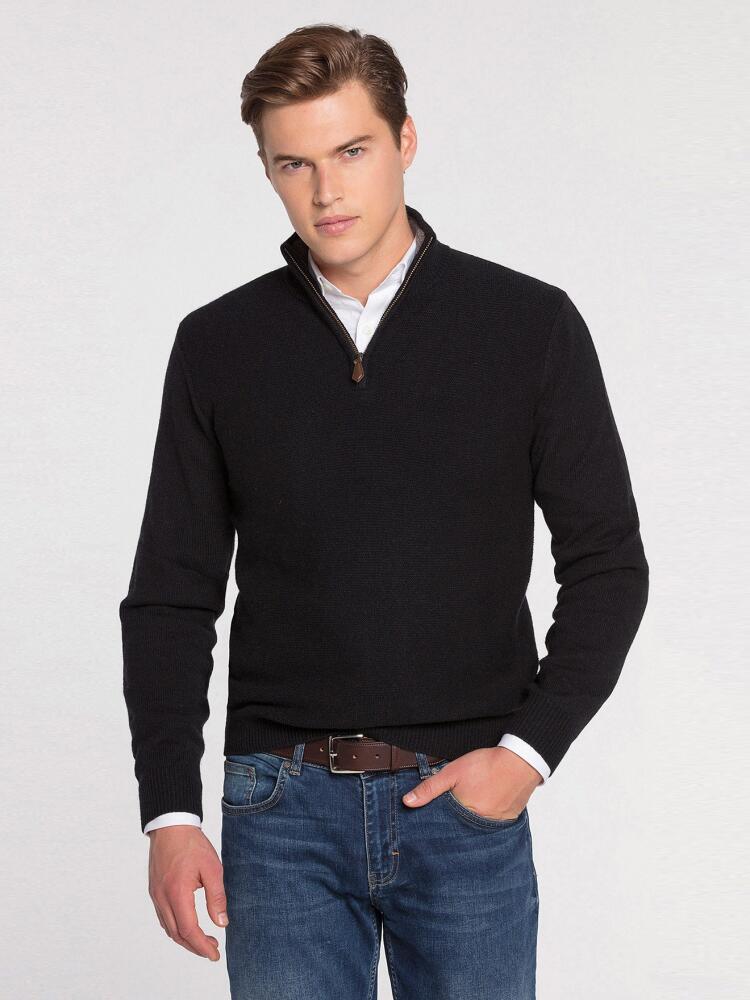 Lambswool black zip neck jumper