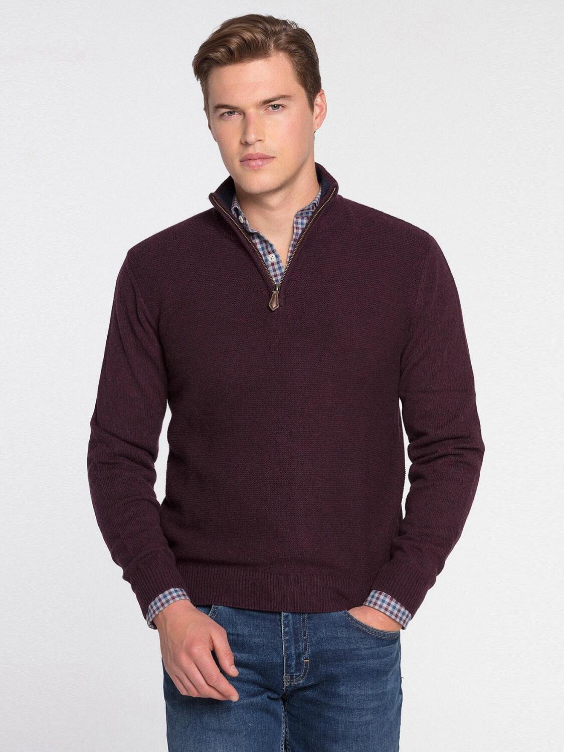 Half zip bordeaux en lambswool