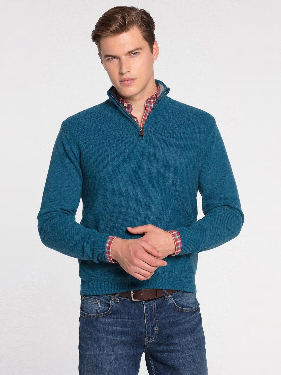 Trui met kobalte ritssluiting in lamswol