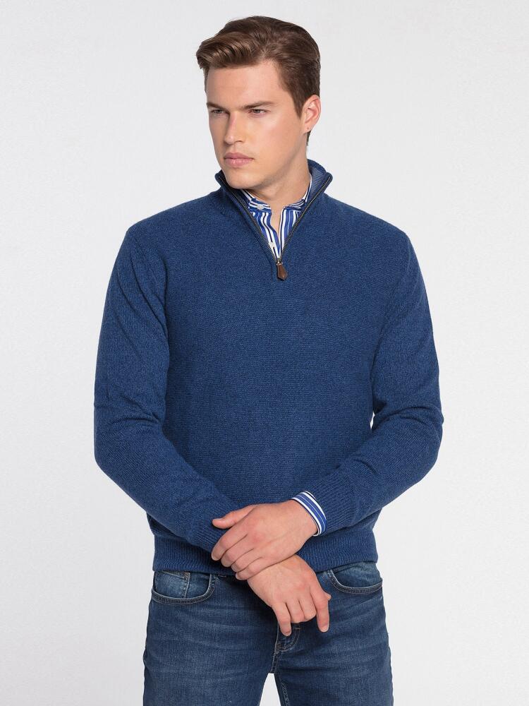 Lambswool indigo zip neck jumper