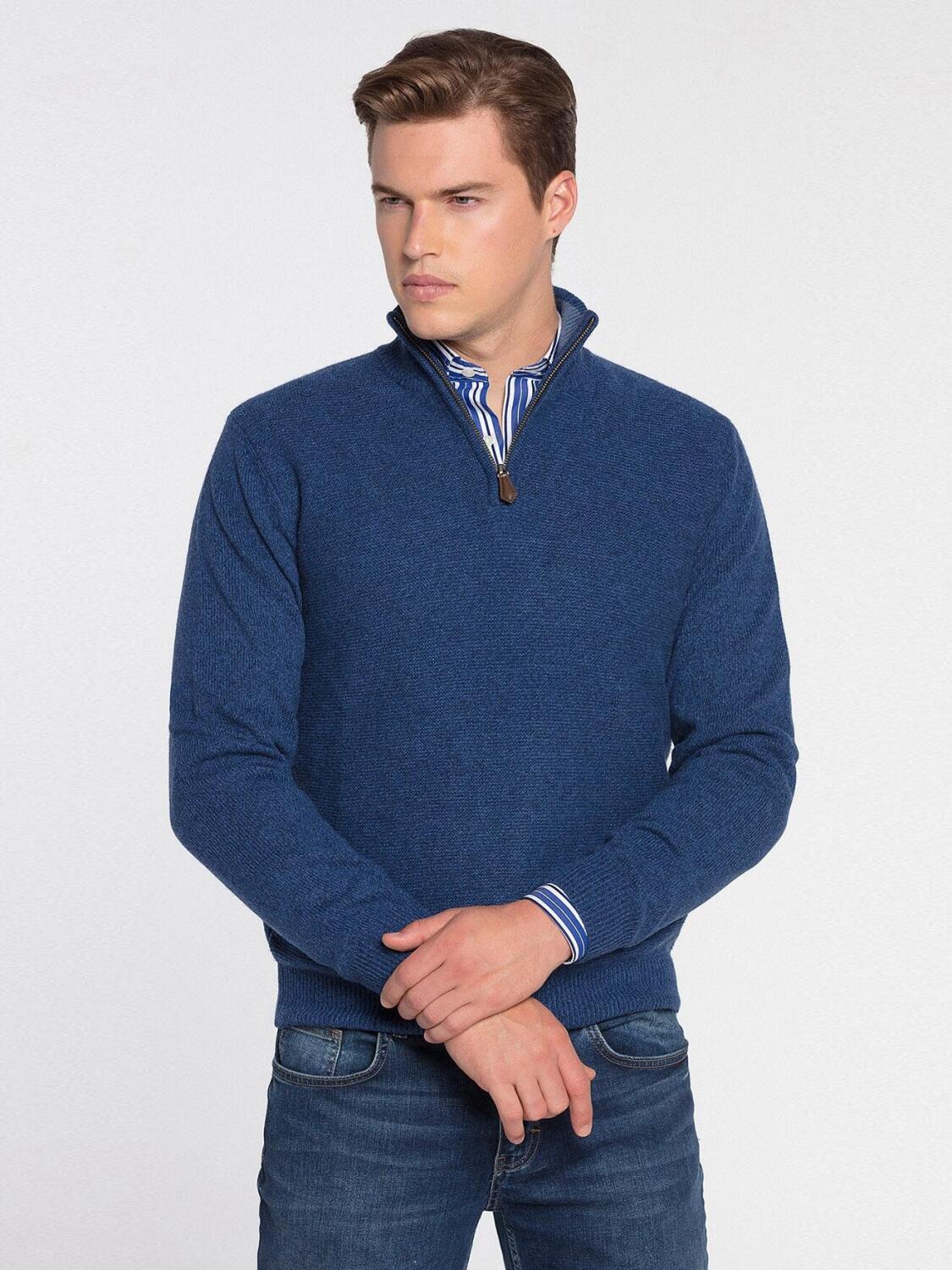 Maglia con collo a zip in lana d'agnello indigo