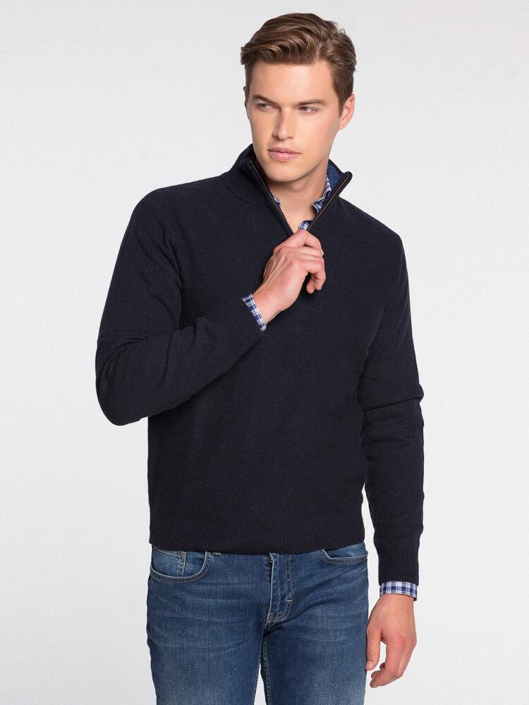 Lambswool navy zip neck jumper