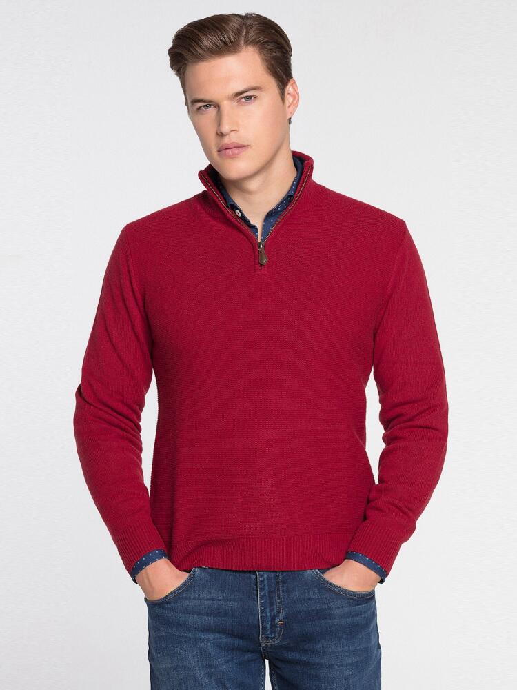 Lambswool red zip neck jumper