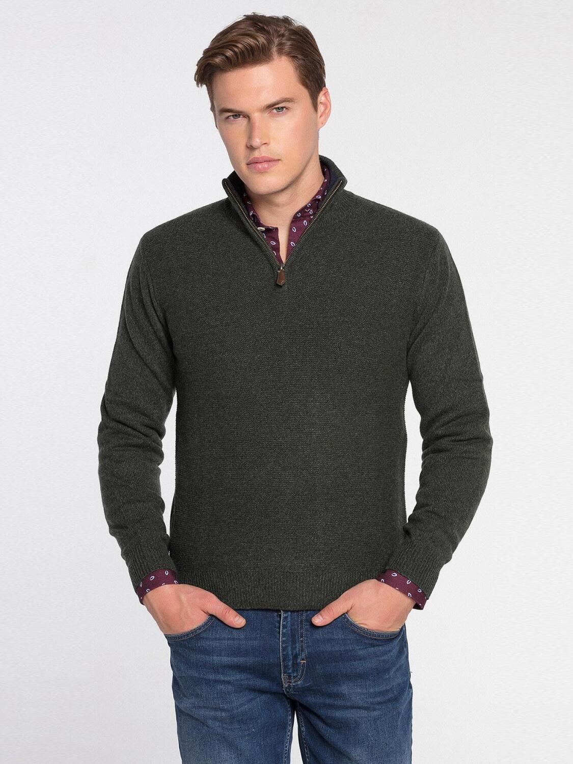 Maglia con collo a zip in lana d'agnello verde