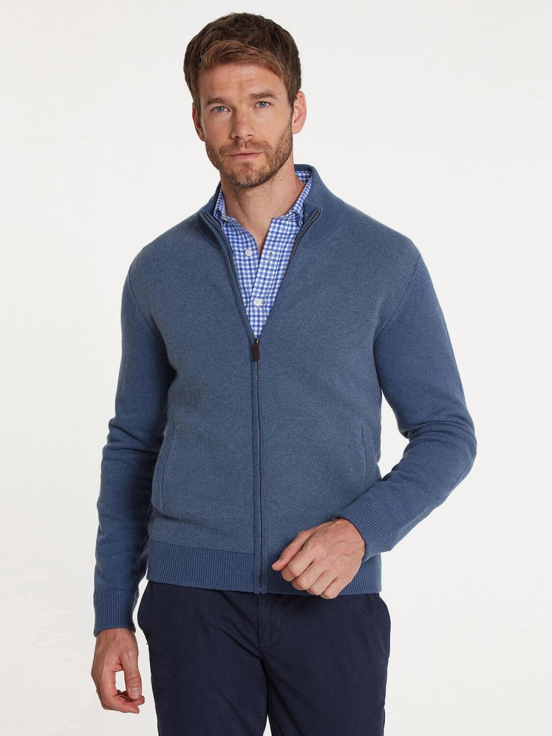 Trui met ritssluiting in lamswol blauw