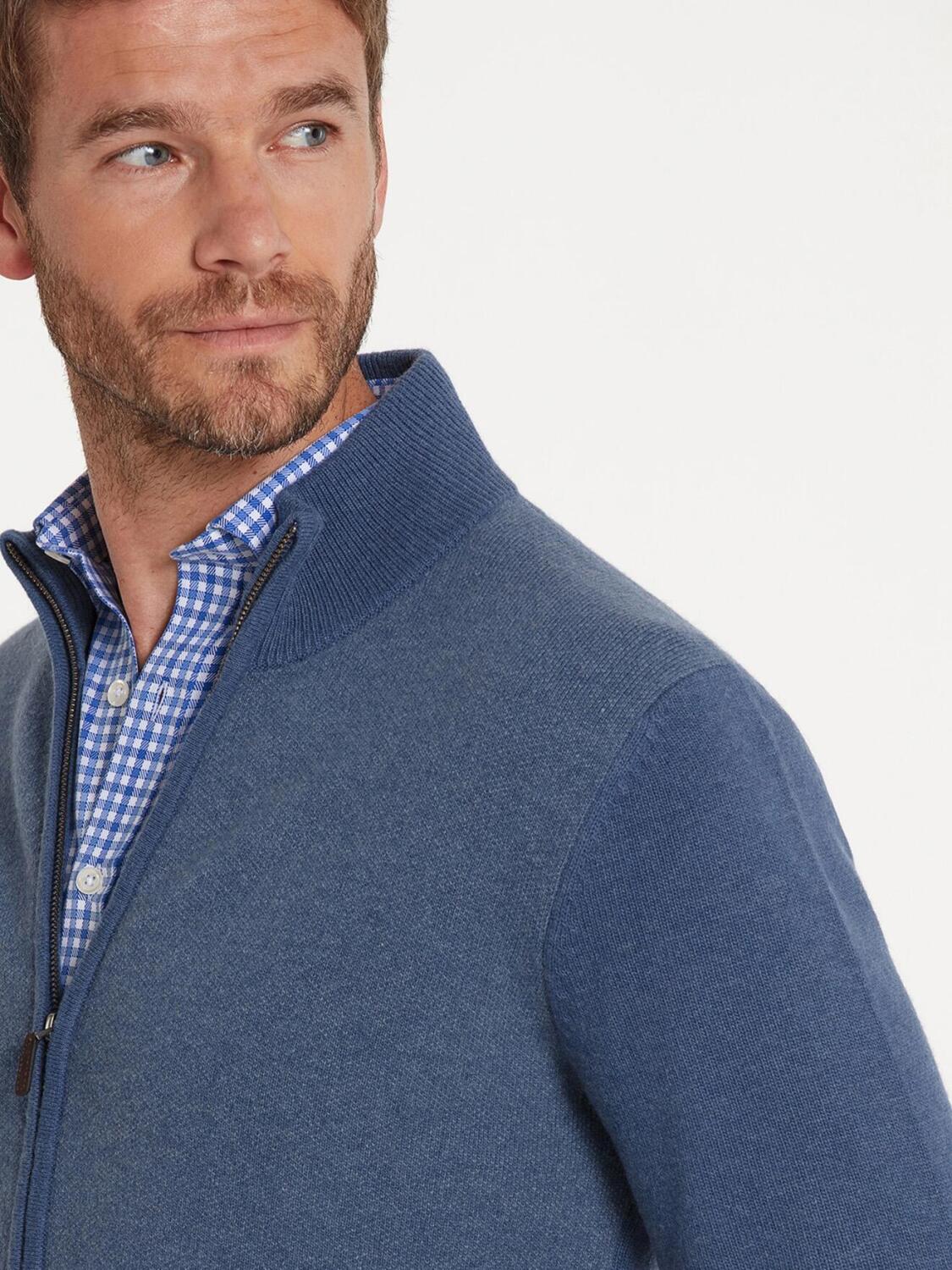 Trui met ritssluiting in lamswol blauw