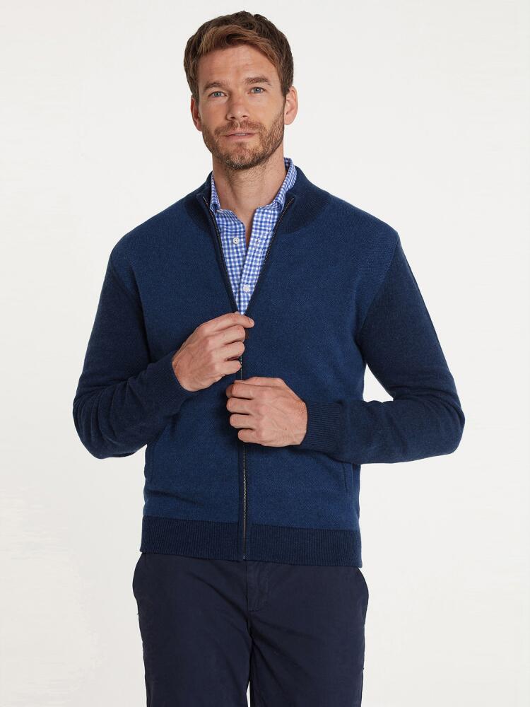 Maglione cardigan con zip in lana d'agnello blu cielo