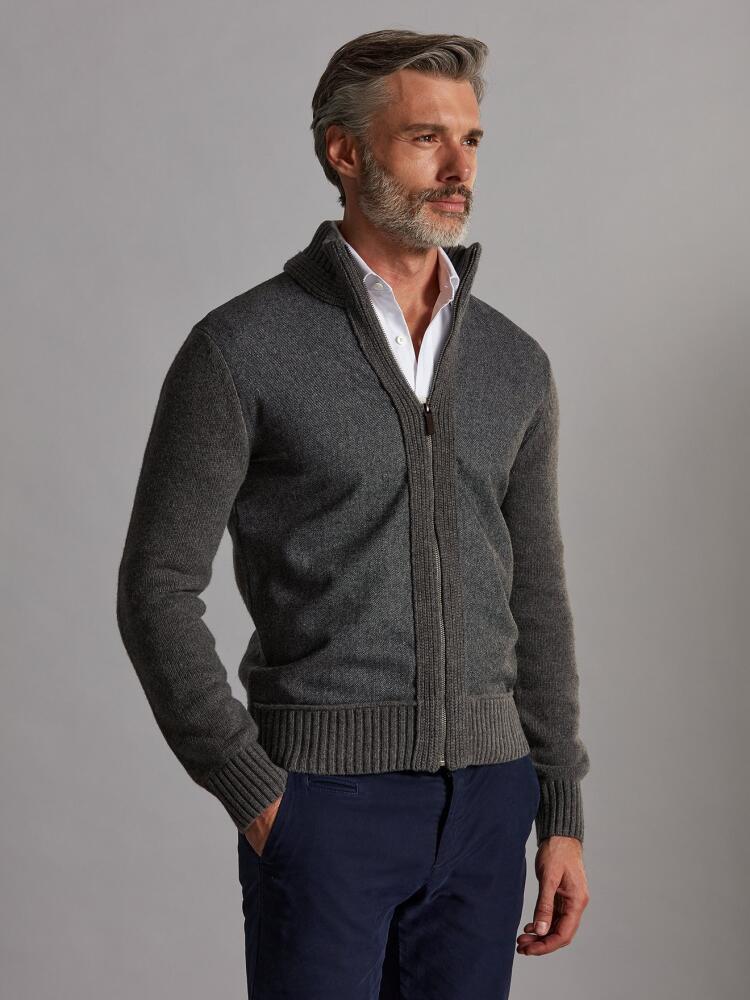 Cardigan con zip e lana d'agnello gris