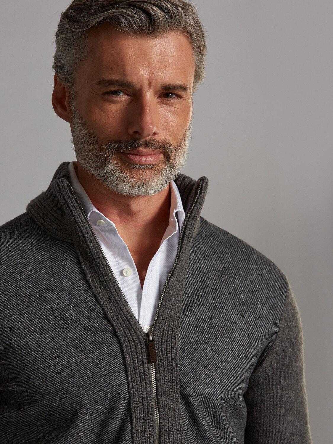 Zip-up cardigan in grey lambswool