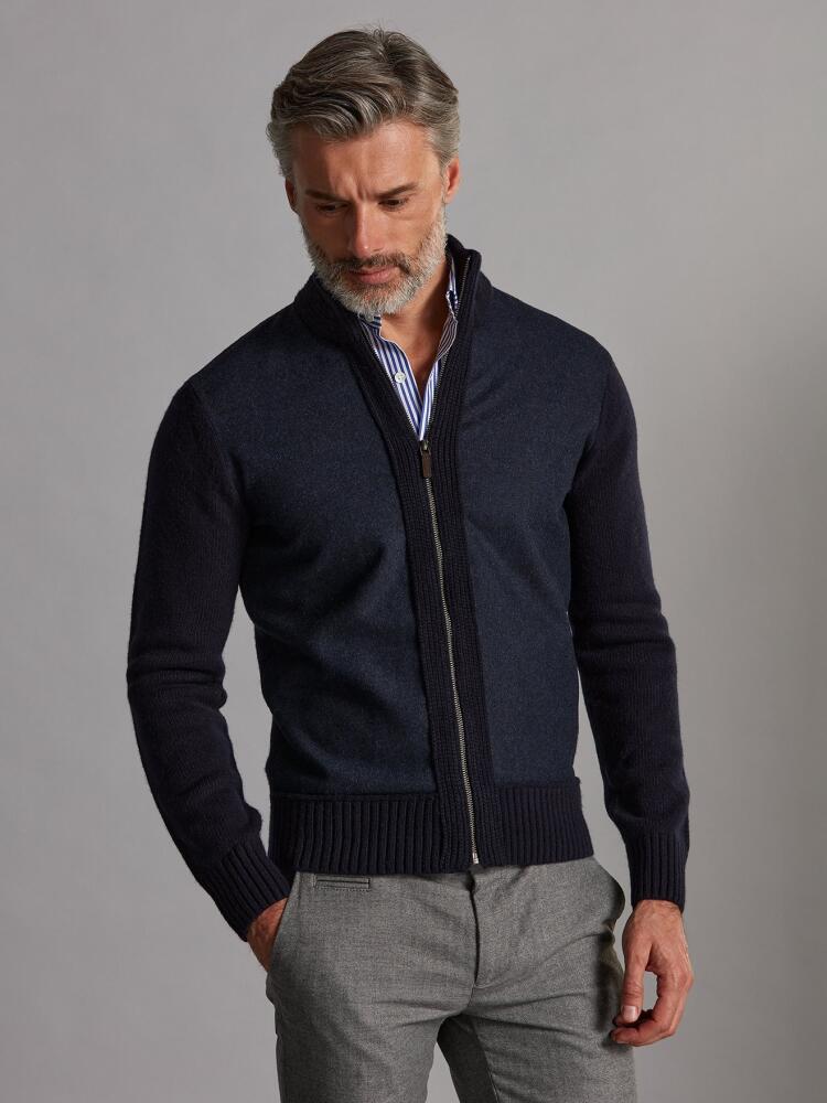 Cardigan zippé en lambswool marine