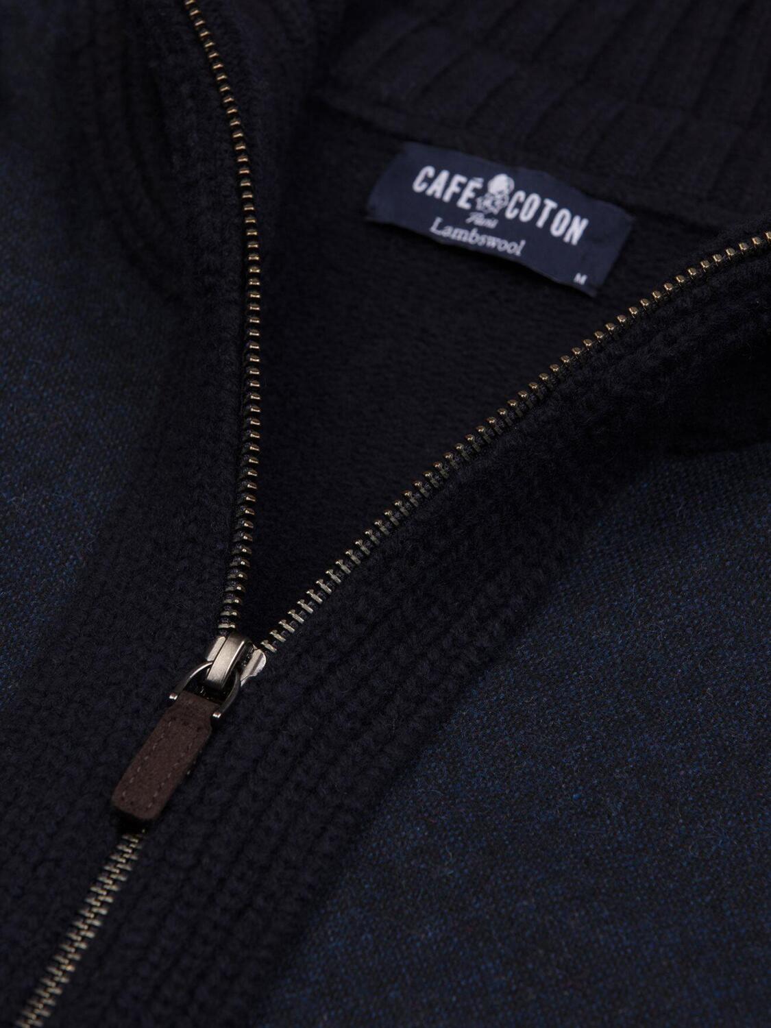 Zip-up cardigan in navy blue lambswool