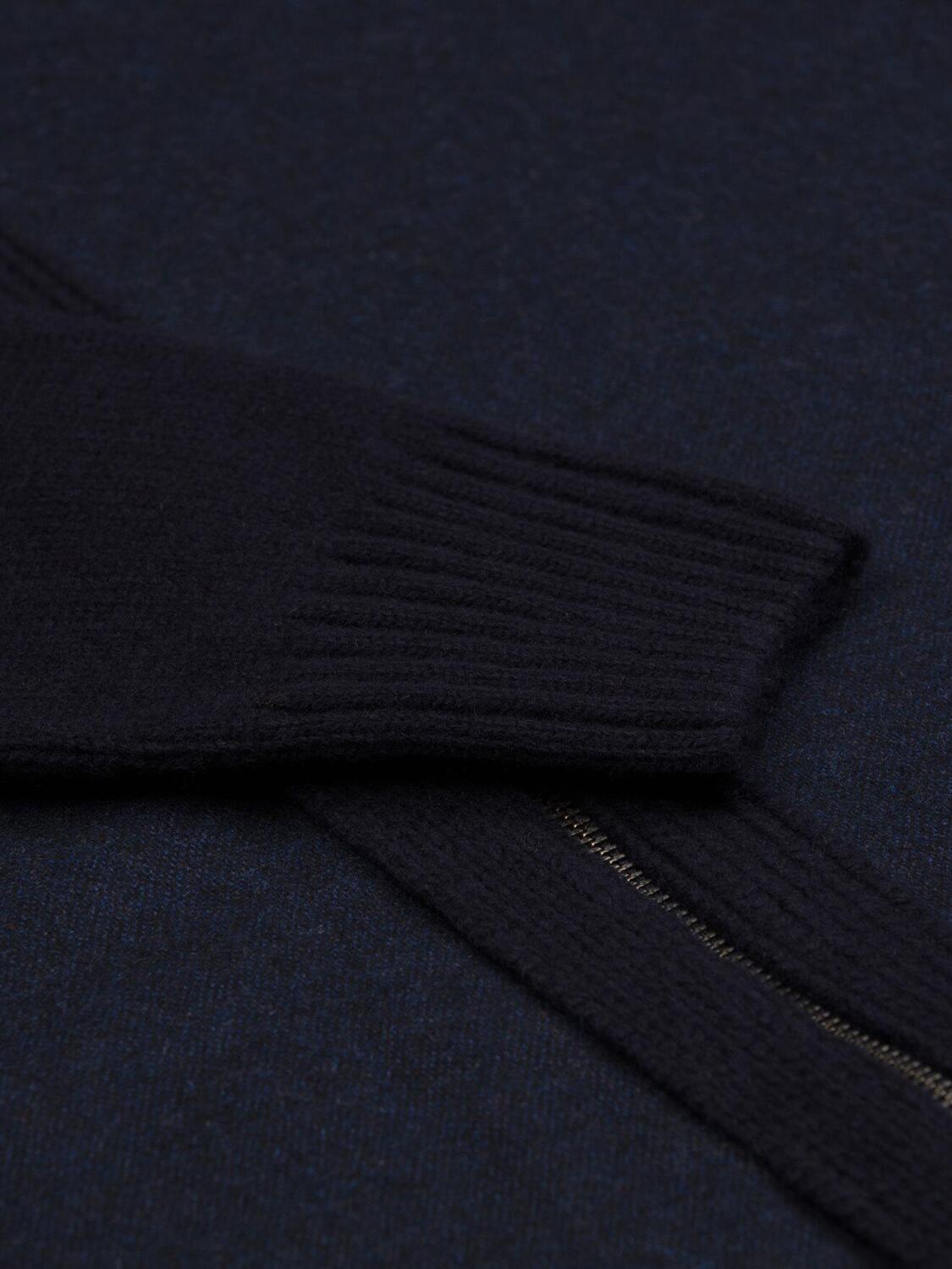 Zip-up cardigan in navy blue lambswool