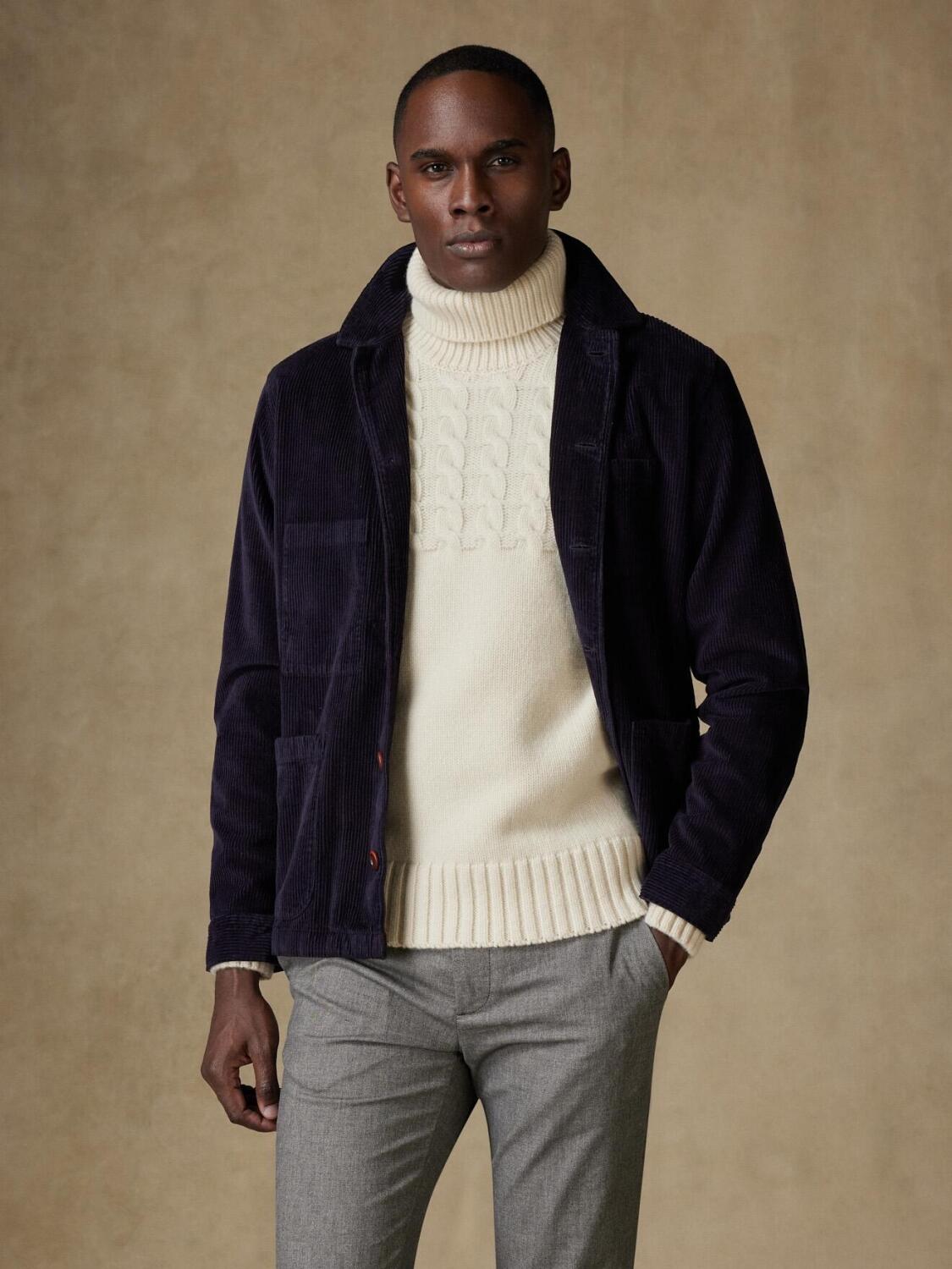 Navy fluwelen overhemd