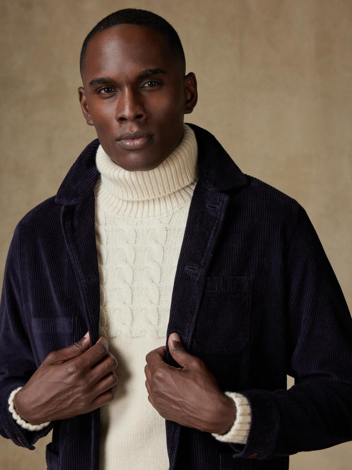 Navy fluwelen overhemd