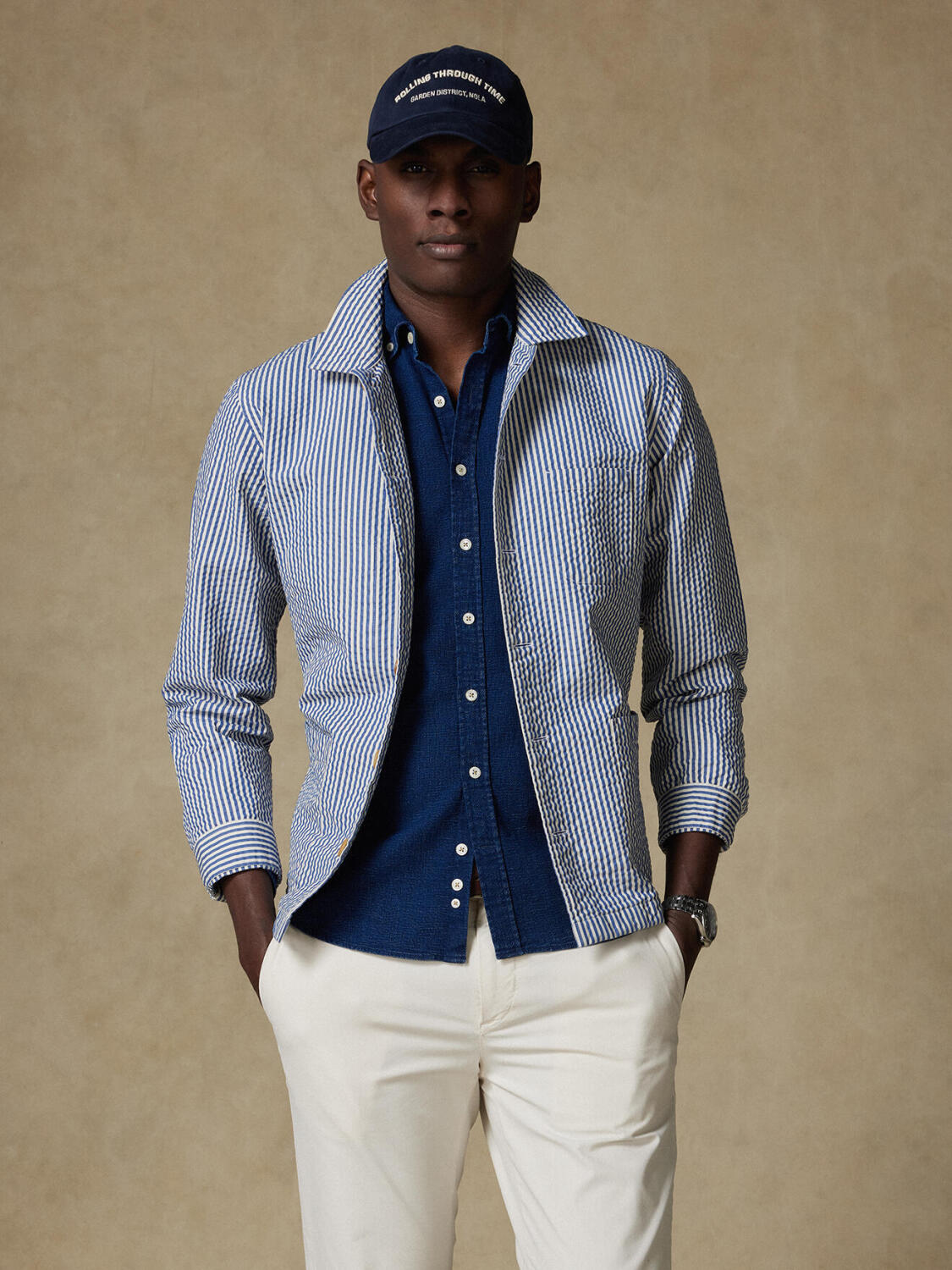 Sobrecamicia Gary in seersucker indaco