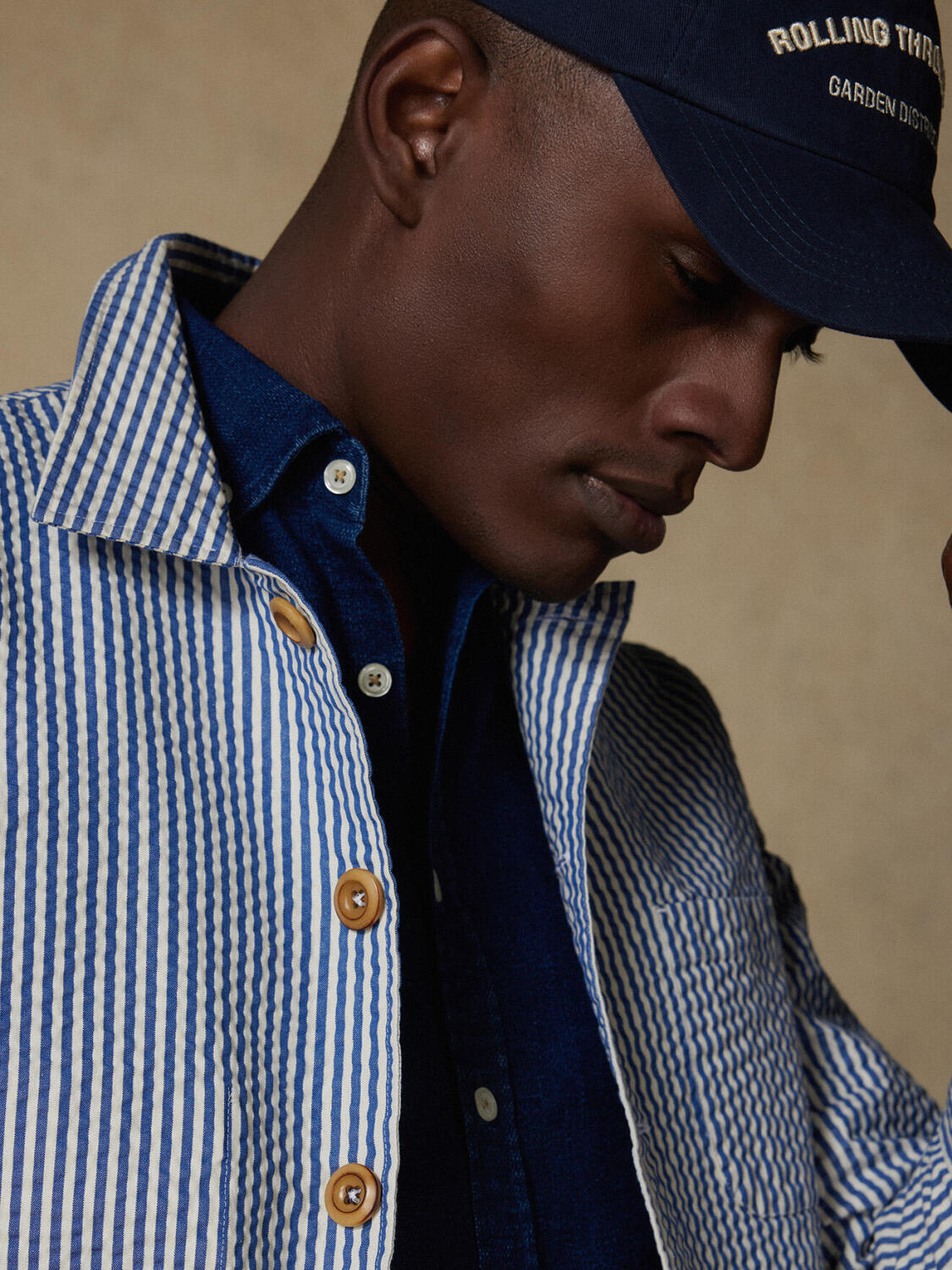 Sobrecamicia Gary in seersucker indaco