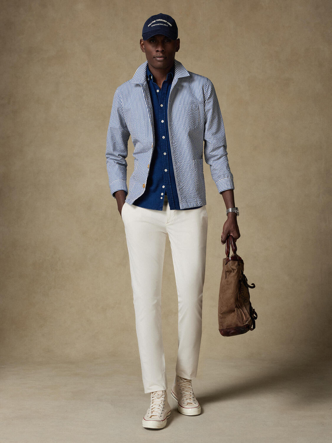 Sobrecamicia Gary in seersucker indaco