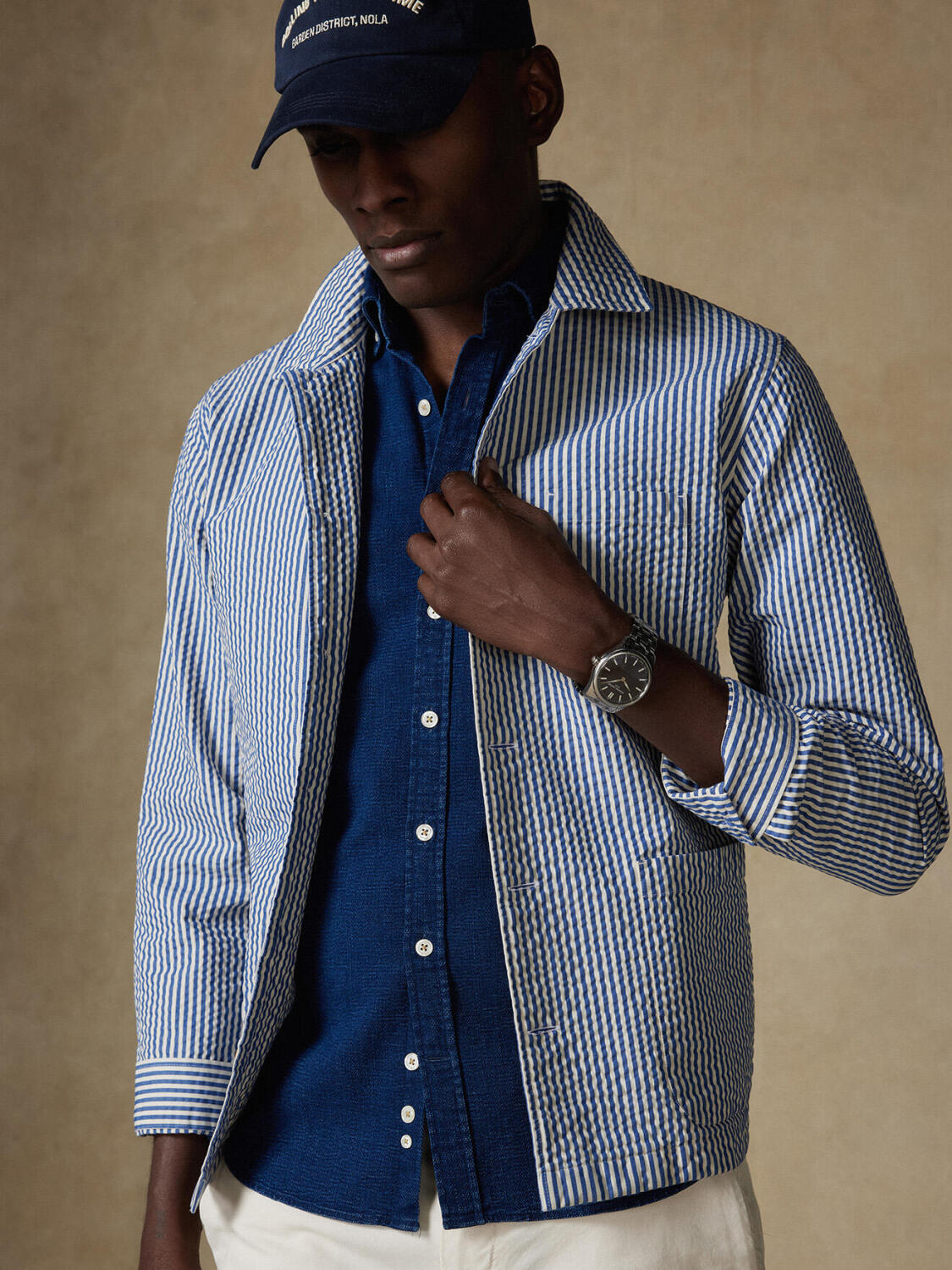 Sobrecamicia Gary in seersucker indaco