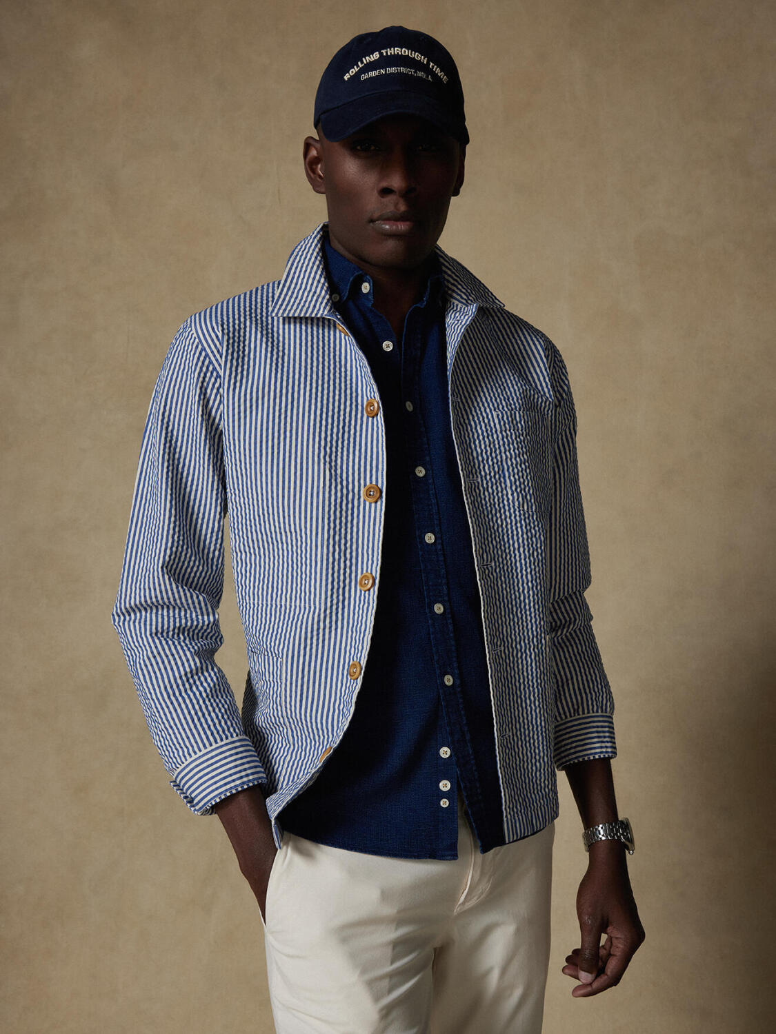 Sobrecamicia Gary in seersucker indaco