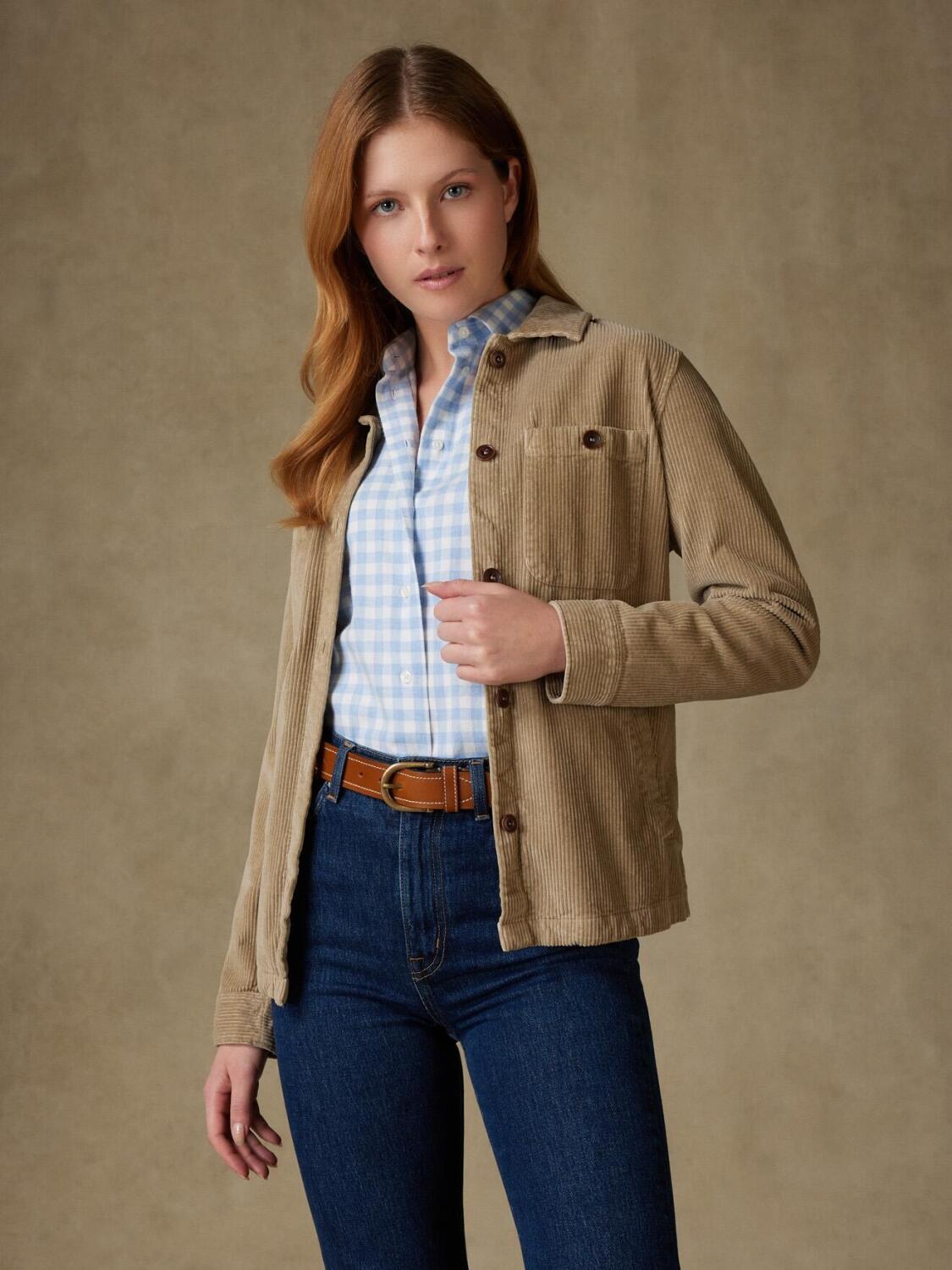 Zandkleurig fluwelen overhemd voor dames