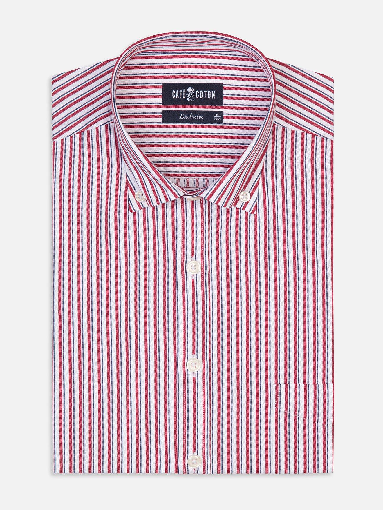 Chemise Stanley à rayures rouge - Col Boutonné