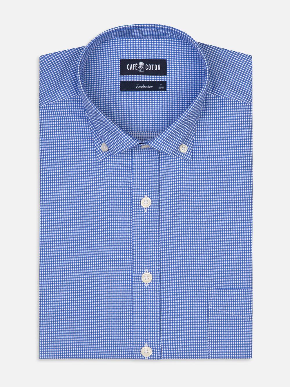 Chemise Mason à carreaux bleus - Col Boutonné