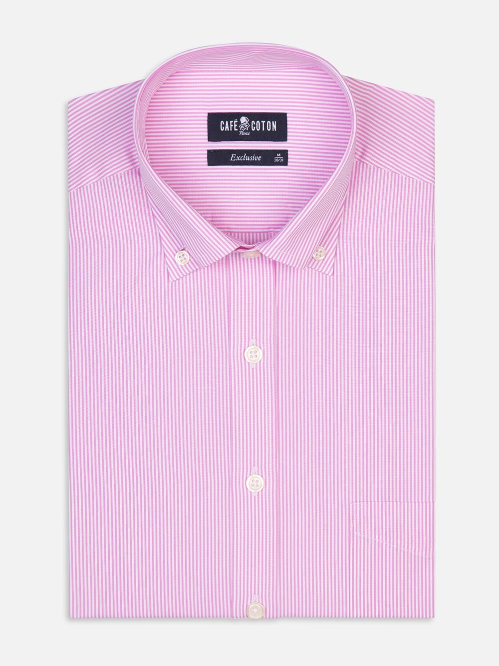 Chemise Menthon à rayures rose - Col Boutonné