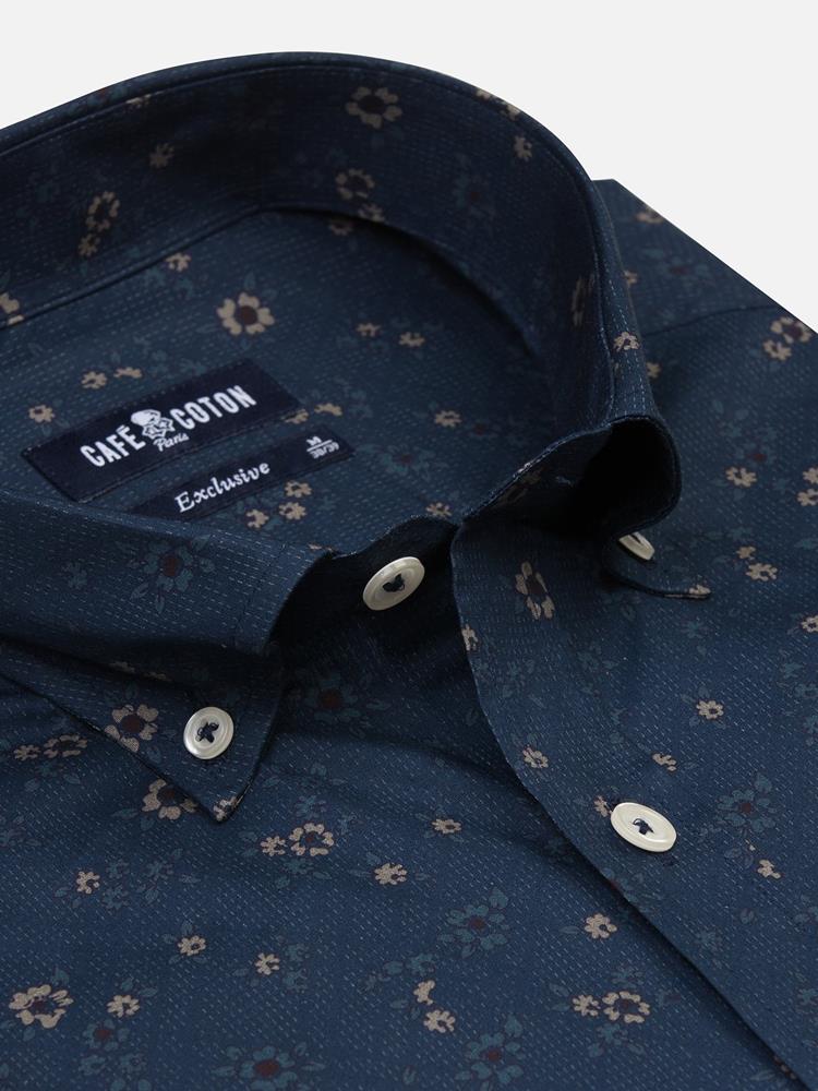 Bretty navy blue shirt with floral print - Button-down collar