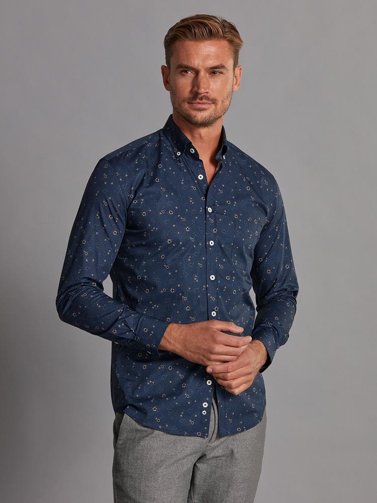 Bretty navy blue shirt with floral print - Button-down collar