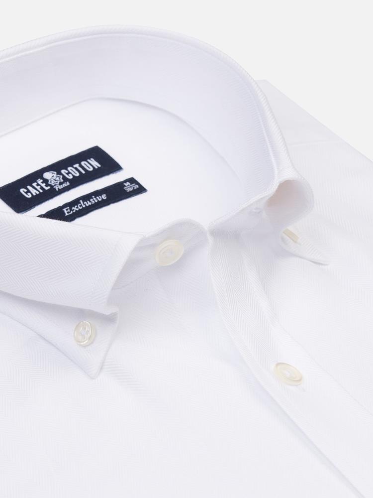 White herringbone shirt - Button-down collar