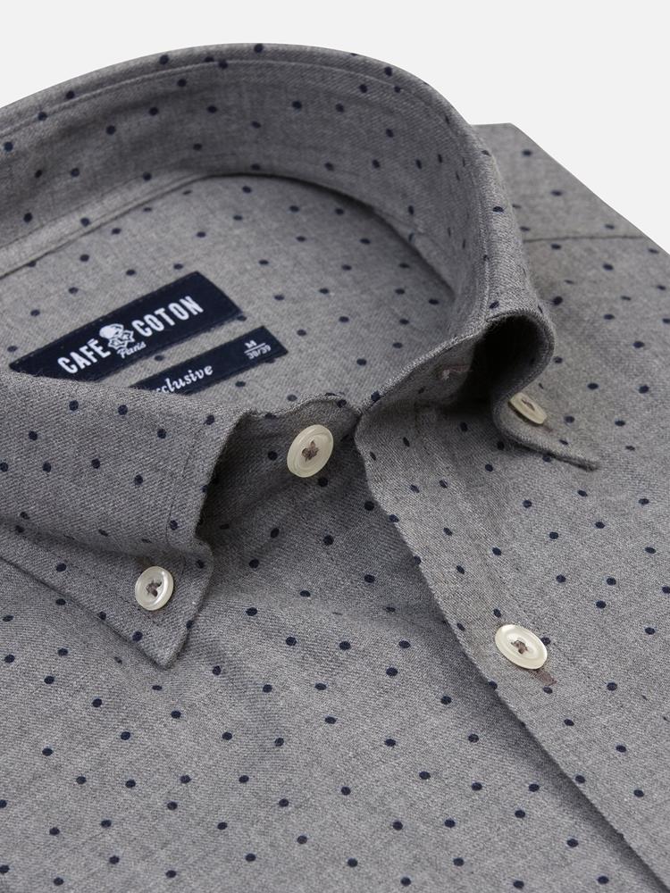 Dorian grey flannel shirt with printed dots - Button-down collar