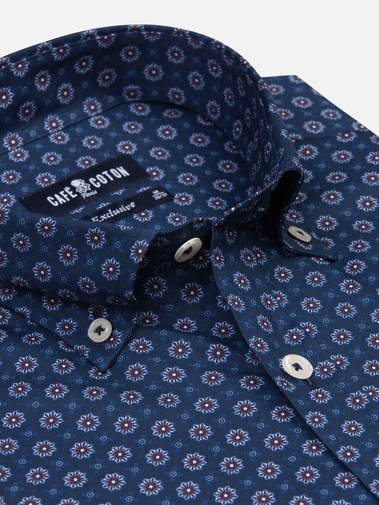 Elton navy blue shirt with printed pattern - Button-down collar