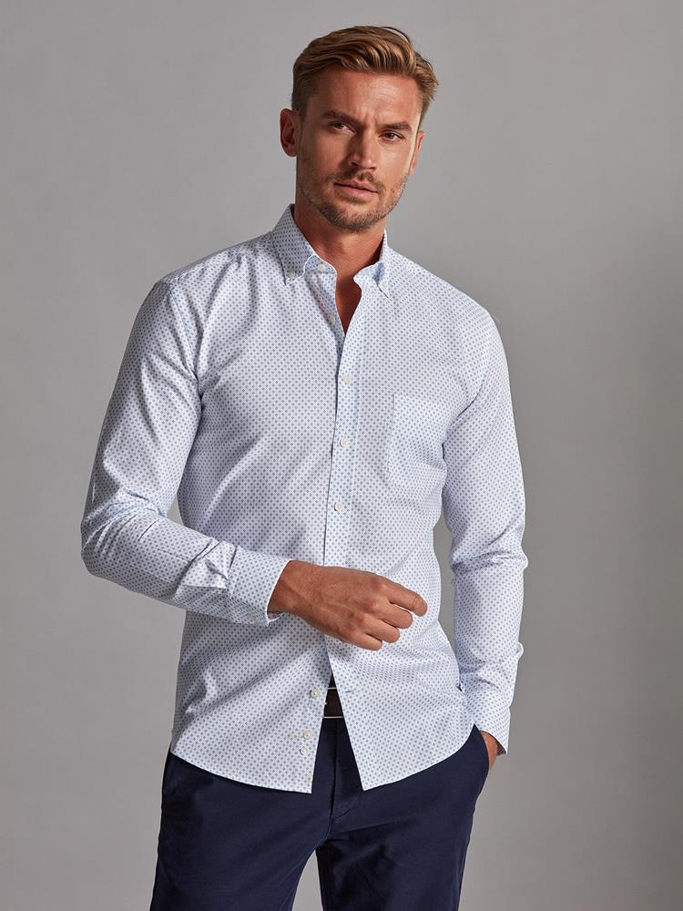 Grant shirt with sky blue print pattern - Button-down collar