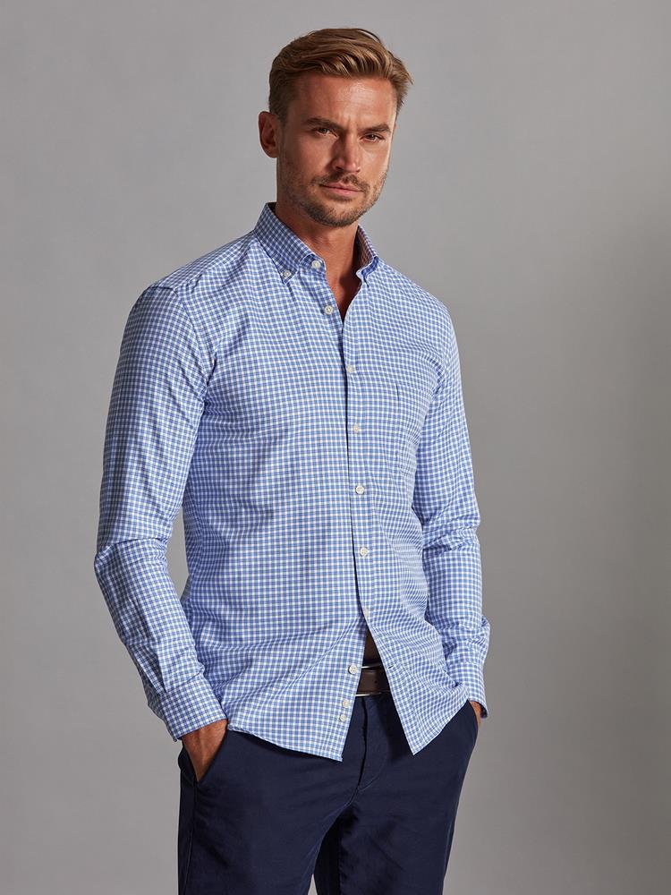 Mark sky blue checked shirt - Button-down collar
