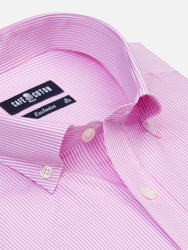 Chemise Menthon à rayures rose - Col Boutonné