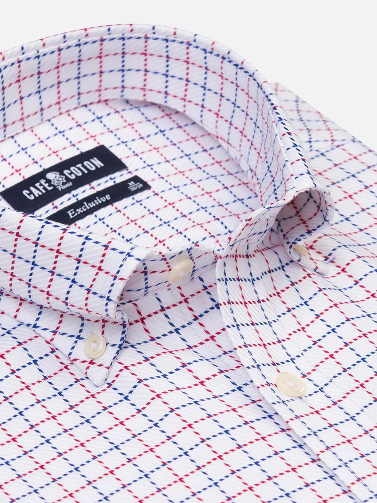 Sean navy blue and red checked shirt - Button-down collar