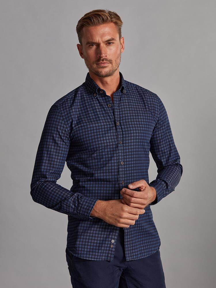 Allen Gingham Denim Slim Fit Shirt - Button-down collar