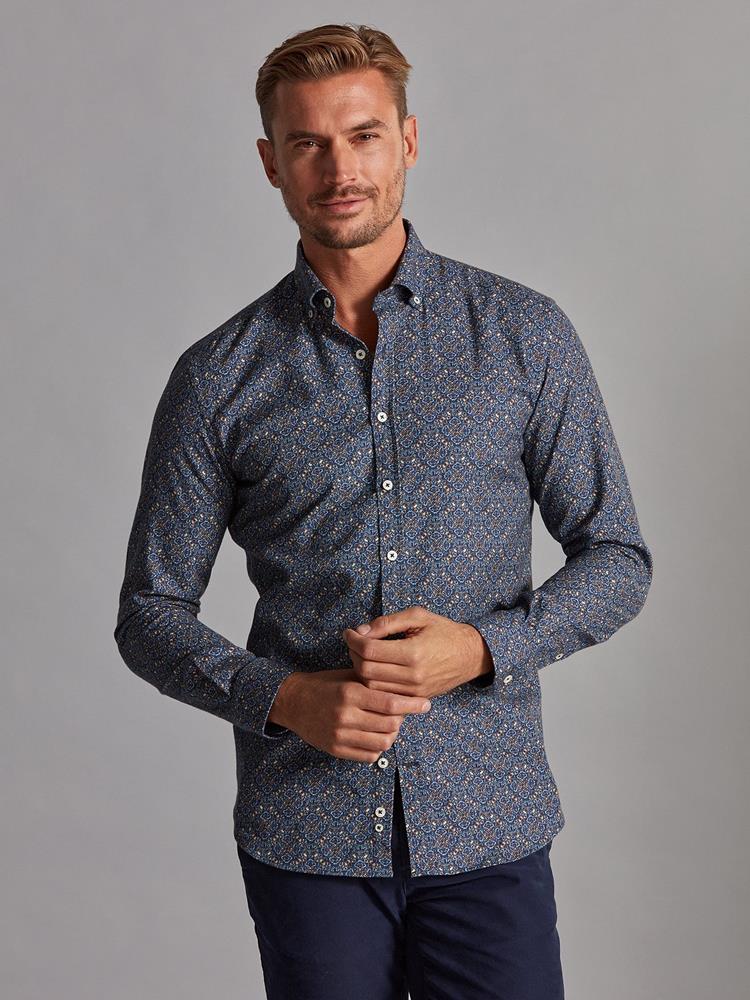 Casper flannel slim fit shirt with floral print - Button-down collar