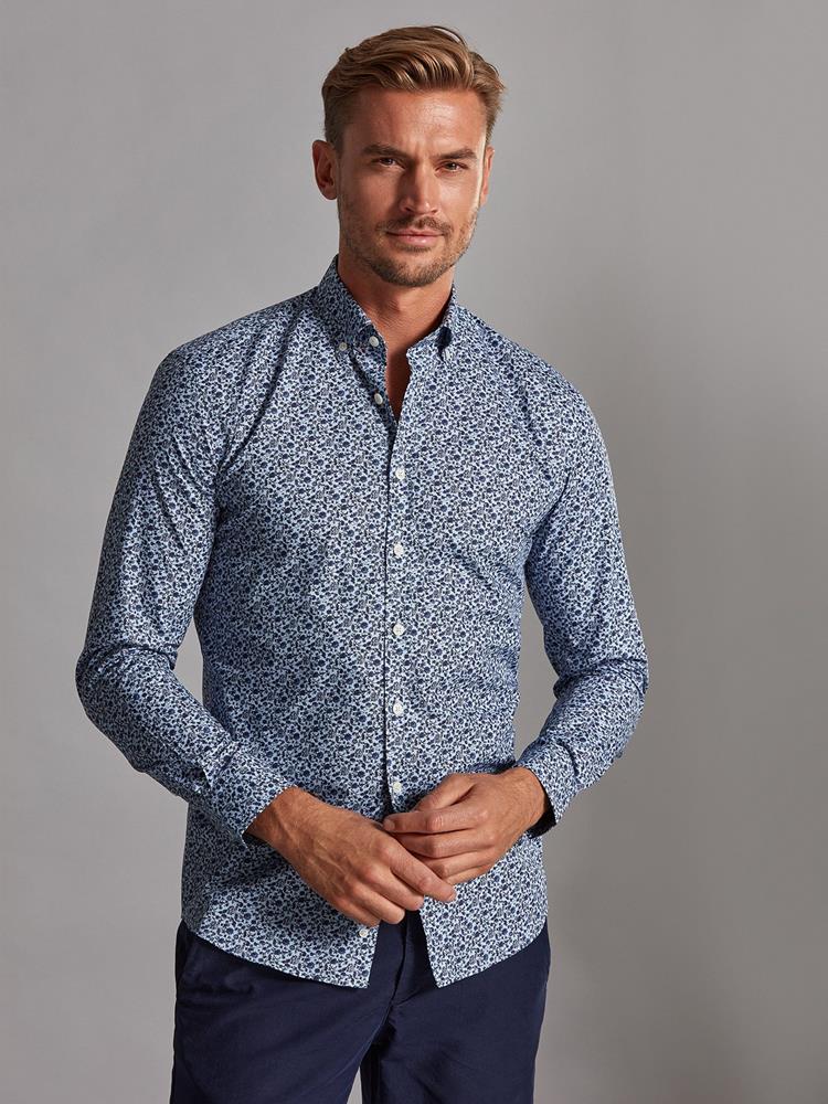 Chuck slim fit shirt with floral print - Button-down collar