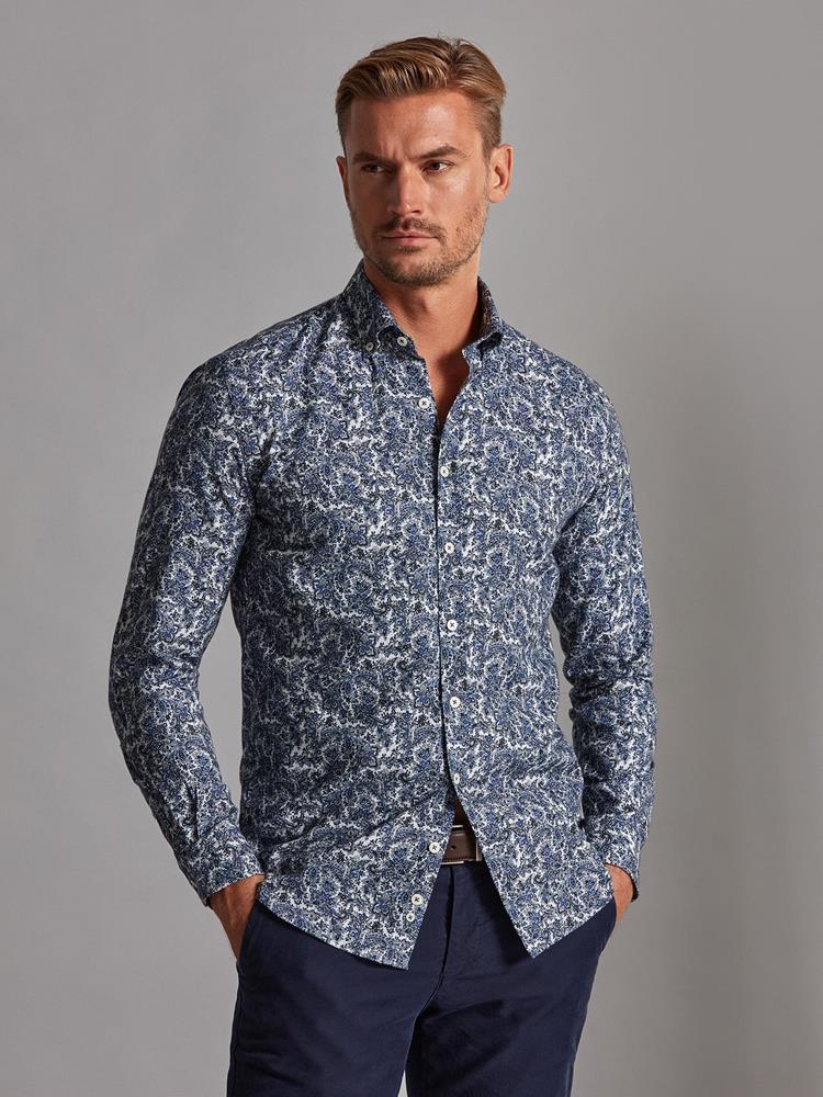 Conan flannel slim fit shirt with floral print - Button-down collar