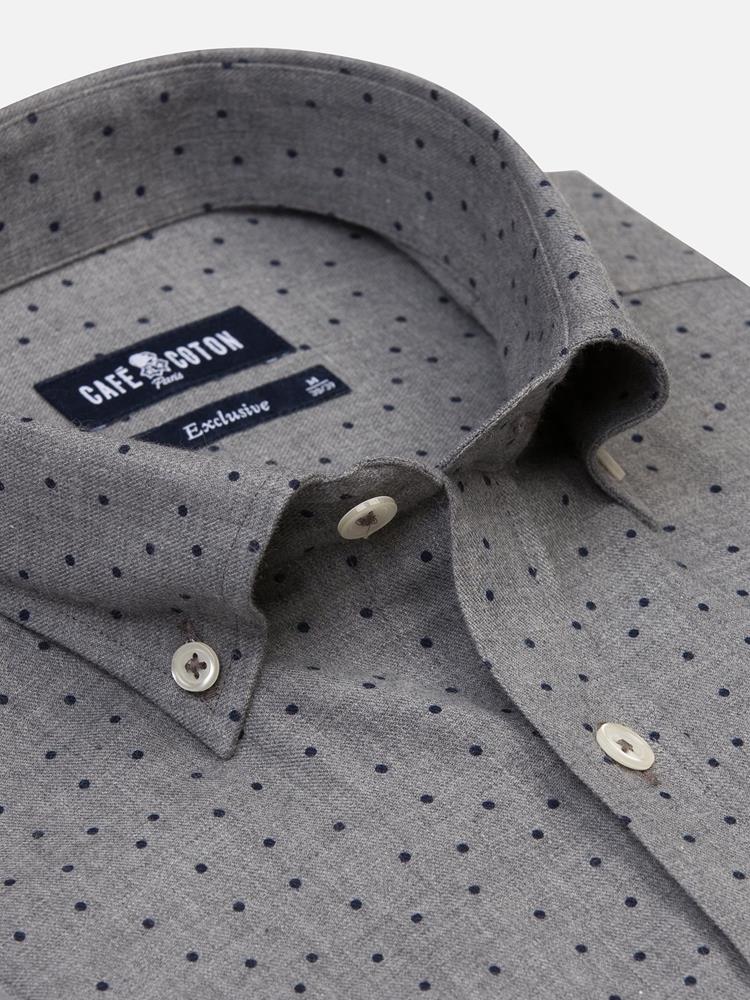 Dorian grey flannel slim fit shirt with printed dots - Button-down collar
