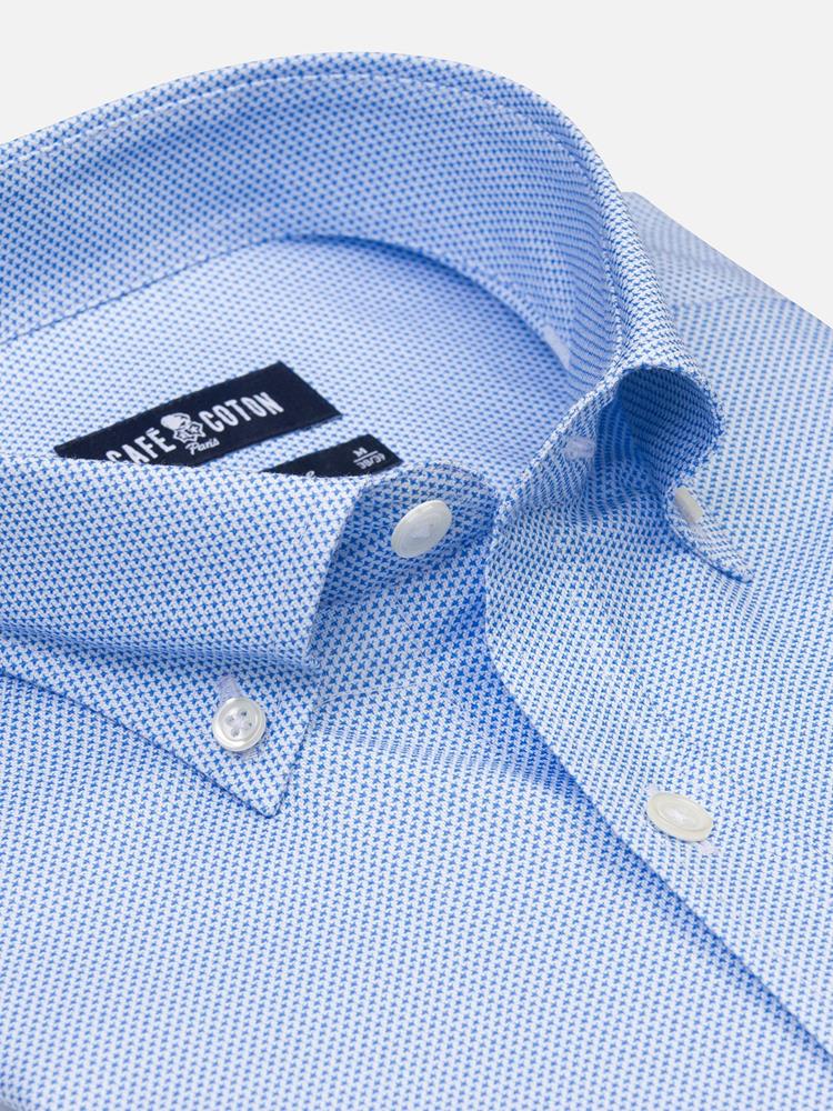 Finn slim fit shirt with sky blue print pattern - Button-down collar