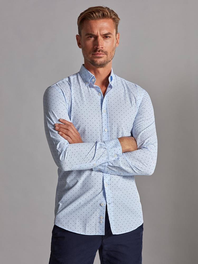 Grady sky blue slim fit shirt with printed pattern - Button-down collar
