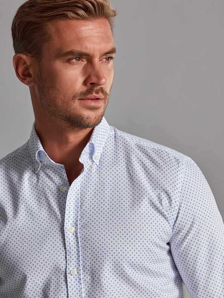 Grant slim fit shirt with sky blue print pattern - Button-down collar