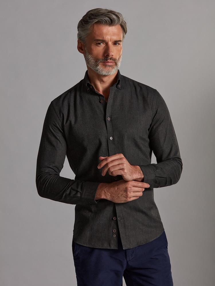 Hall anthracite flannel slim fit shirt - Button-down collar