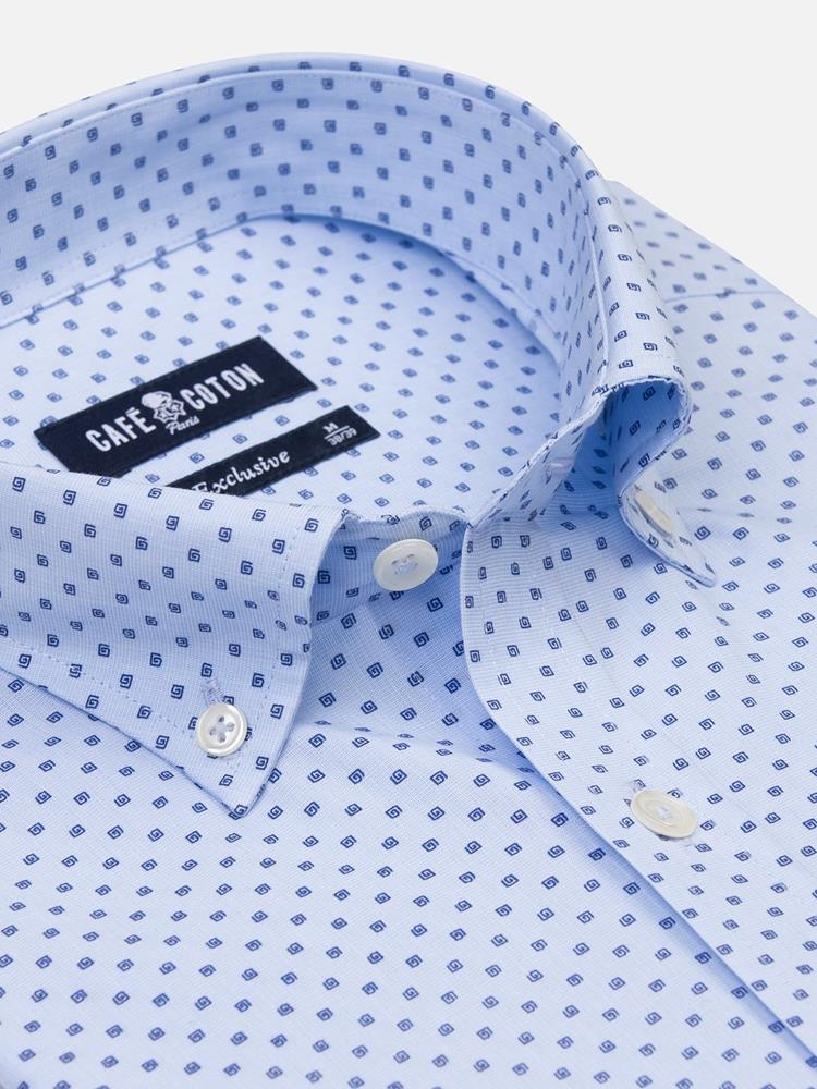 Irwin sky blue slim fit shirt with printed pattern - Button-down collar