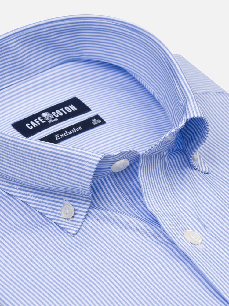Menthon sky blue striped slim fit shirt - Button-down collar