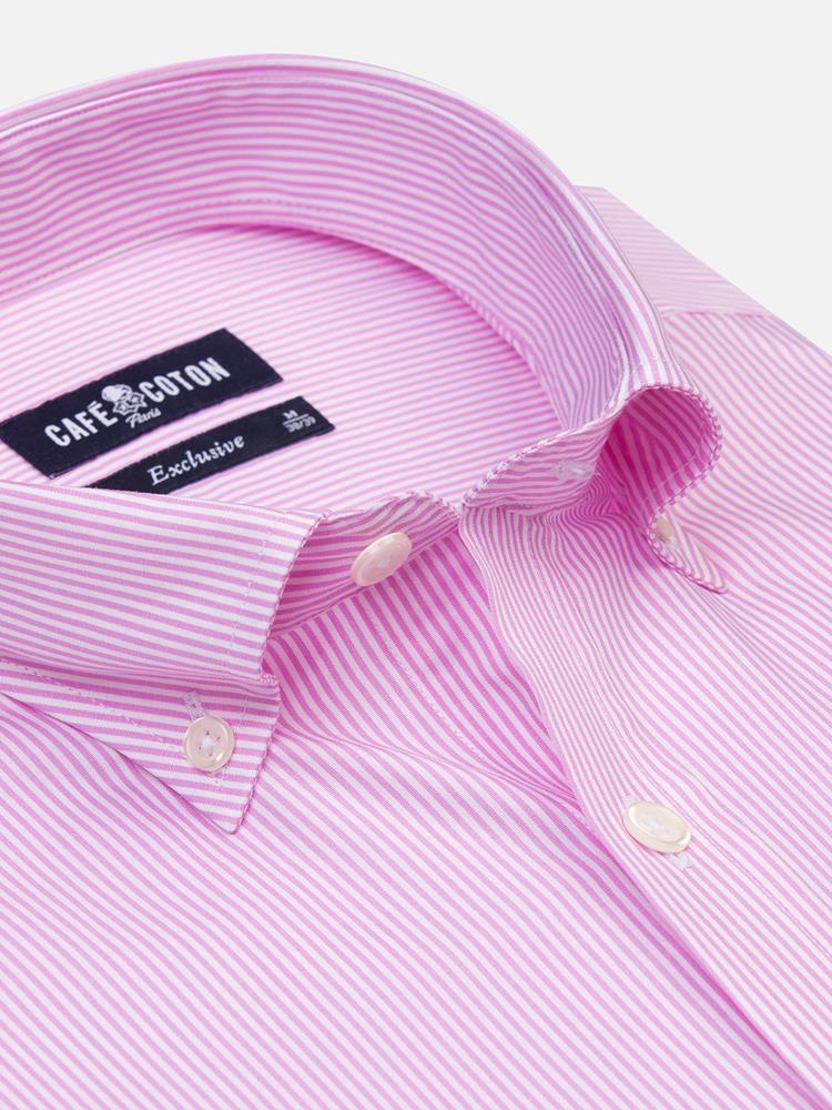 Menthon pink striped slim fit shirt - Button-down collar